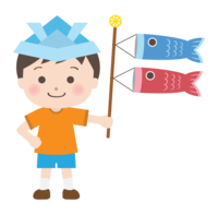 Boy wearing a helmet and holding a carp streamer