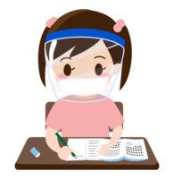 Children studying with face shields (girl)