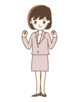 Female office worker doing a guts pose with both hands