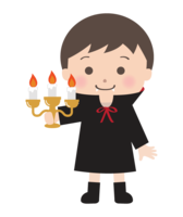 A boy disguised as Dracula with a candle at Halloween