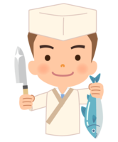 拿着菜刀的日本料理厨师