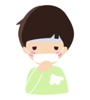 Boy coughing while wearing a mask