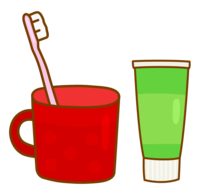 Toothbrush, cup and toothpaste