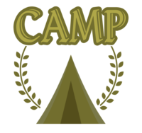 "CAMP"的文字和帐篷
