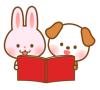 Dog and rabbit reading a book