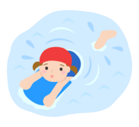 水泳の授業-ビート板を使って泳ぐ子ども