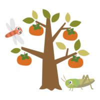 柿の木とキリギリスとトンボ