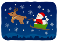 夜空、圣诞老人和驯鹿