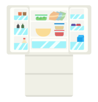 Refrigerator with open door and contents