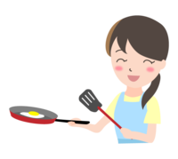 Housewife cooking in a frying pan