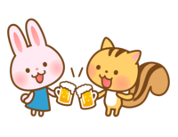 Cute rabbit and squirrel toasting with beer