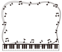 音符と五線譜とピアノの白黒囲みフレーム飾り枠