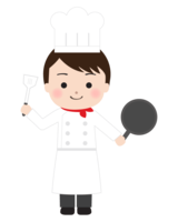 Western chef with a frying pan and shovel