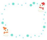 2つの雪だるまと雪のフレーム飾り枠