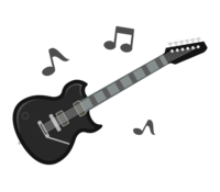 Musical notes and electric guitar