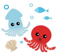 Cute squid and octopus