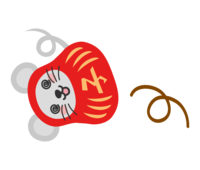 転がっているだるまの格好をしたネズミ