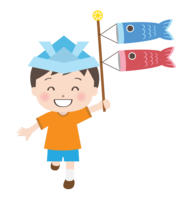 Boy wearing a helmet and holding a carp streamer