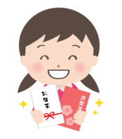 收到压岁钱感到高兴的女孩