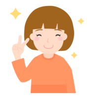 笑顔でピースをして喜ぶ(女性)