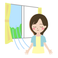 窓を開けて換気している