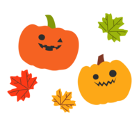 Halloween-2 pumpkins and autumn leaves