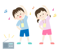 Children doing radio exercises