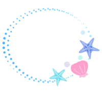 貝やヒトデの水色点線楕円フレーム-枠