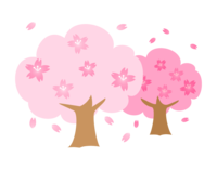 満開の2本の桜の木