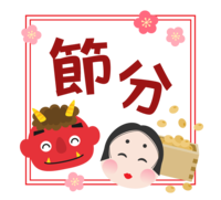 Oni and Okameto (Setsubun) Character red square