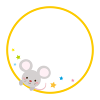 かわいいネズミと星の黄色い円形フレーム-枠
