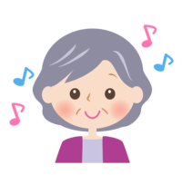 Smiley grandmother's face and musical notes