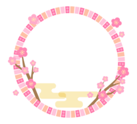 梅の花と霞の和柄円形フレーム-枠