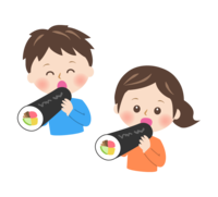 Setsubun for children eating Ehomaki