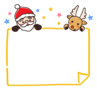 サンタクロースとトナカイの顔と星の黄色い紙のフレーム-枠