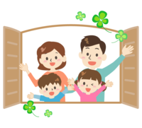 A close family with a smile after opening the window