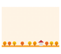 紅葉した木と家のドットフレーム-枠