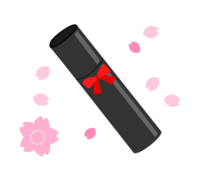 Diploma tube and cherry blossoms