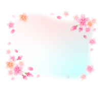 Frame of fluffy cherry blossoms and buds-frame