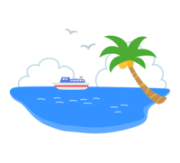 海、棕榈树和船