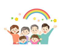 笑容的好朋友三代家人和彩虹