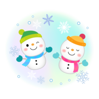 Two snowmen and snowflakes