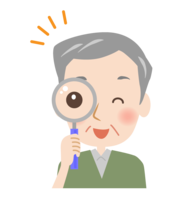 看着放大镜的爷爷的脸